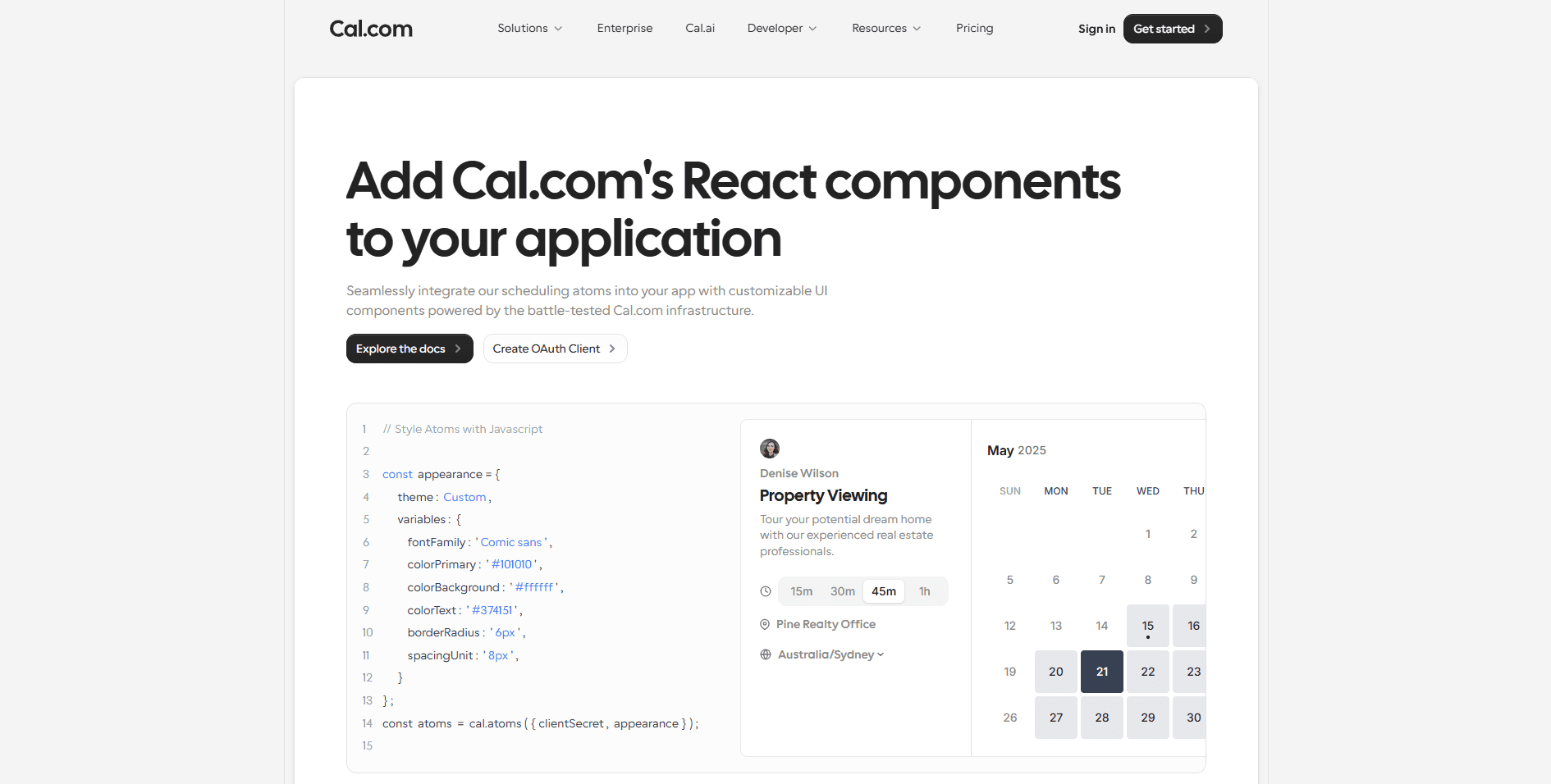 Add Cal.com's React components to your application
