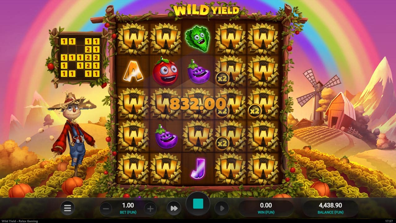 Wild Yield : aperçu du mode Free Spins avec une grille très chargée en WILD