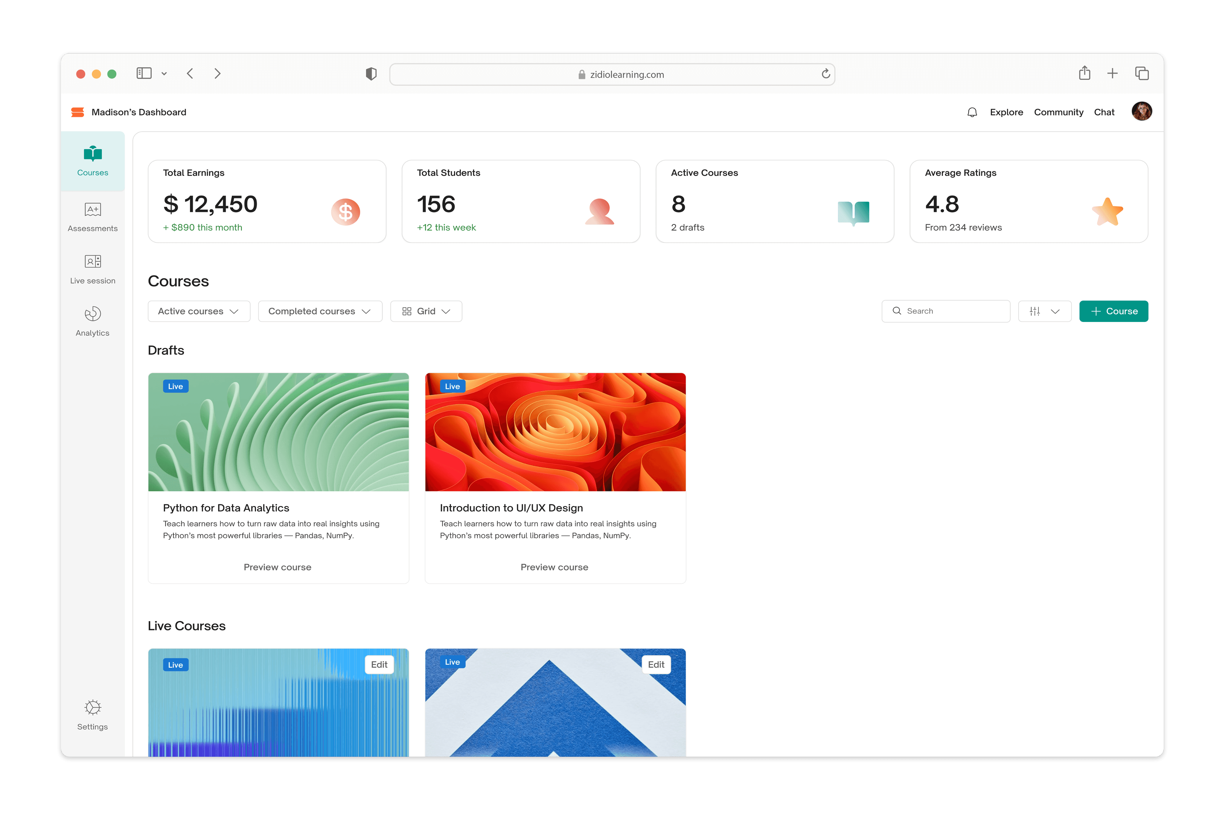 Tutor dashboard-hi-fi mockup