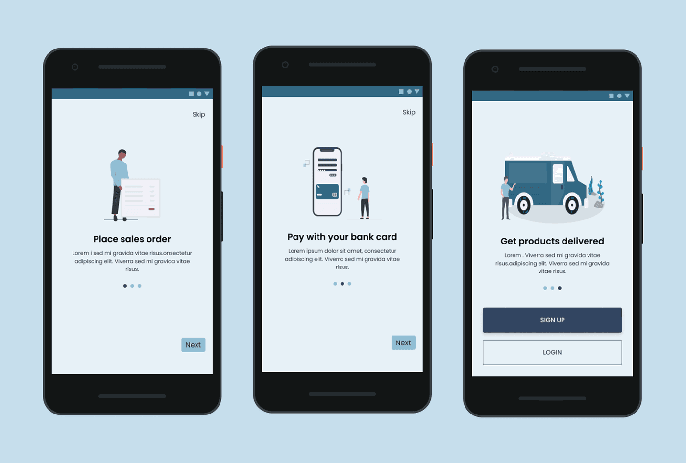 prototype for onboarding page and login/signup