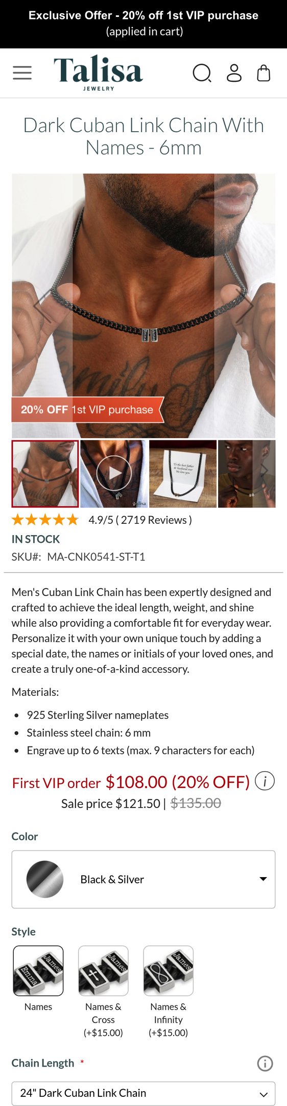 Jewelry product options include: chain for Dark Cuban Link Chain With Names - 6mm from Talisa.
