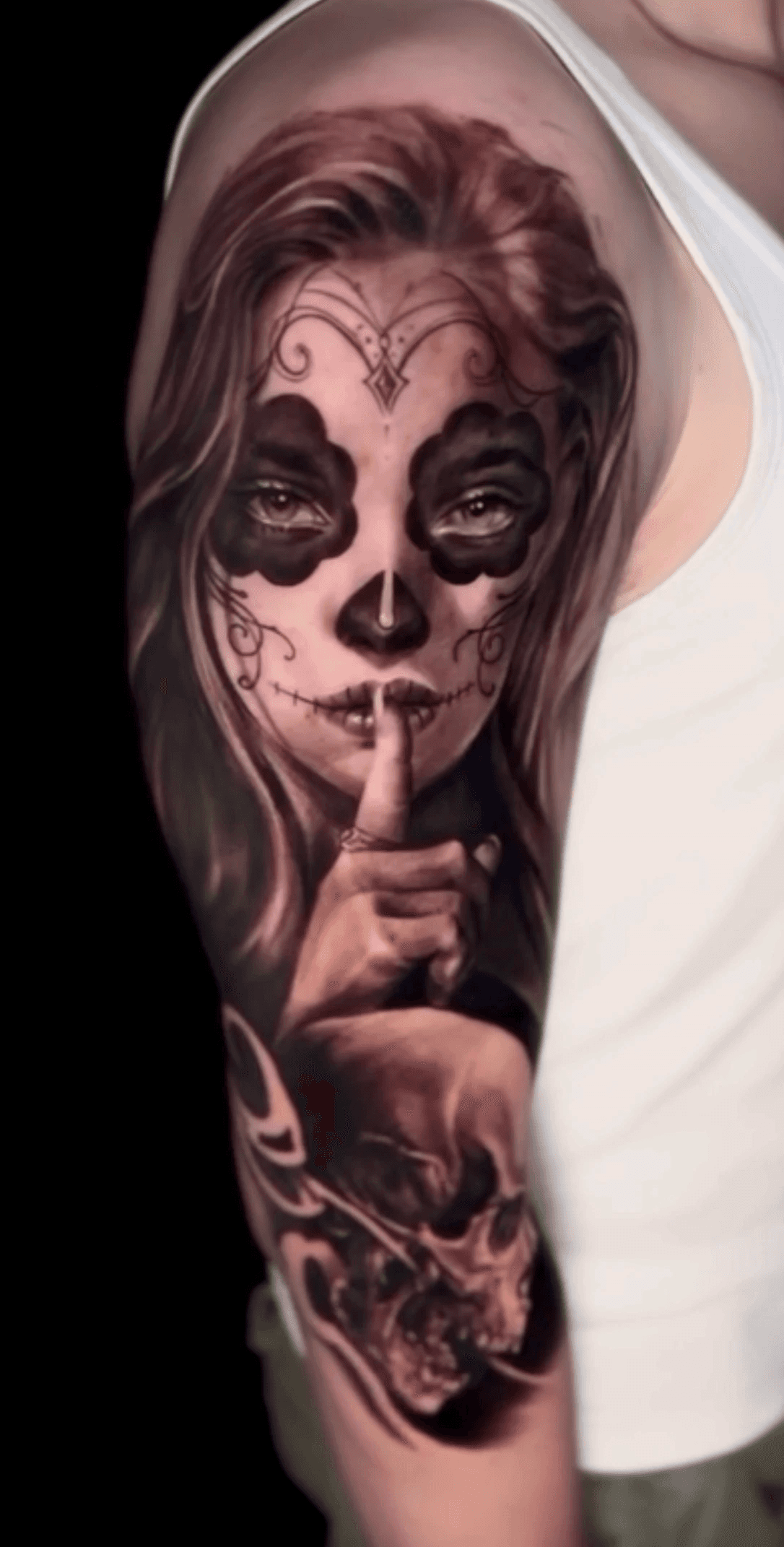 Realism catrina black and grey tattoo Fine Line Flower Tattoo Prenzlauer Berg by Lizy