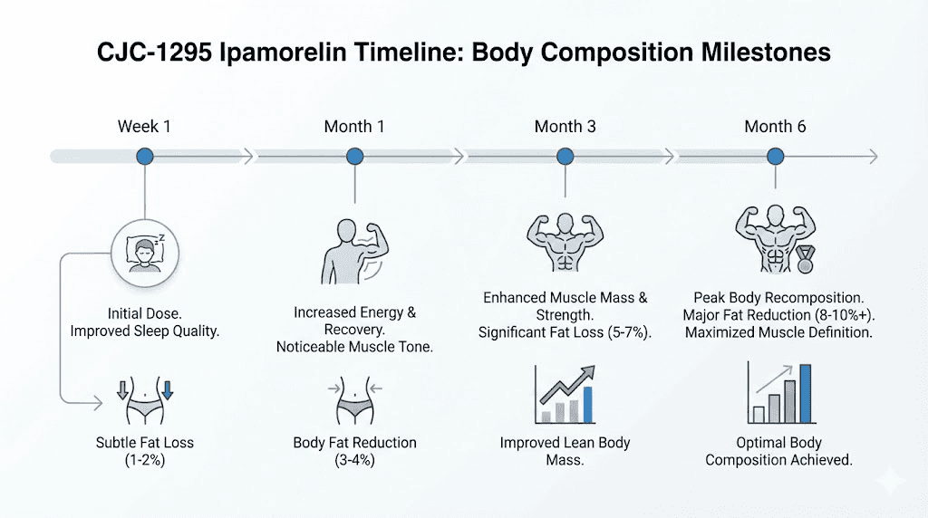 CJC-1295 ipamorelin body recomposition results timeline
