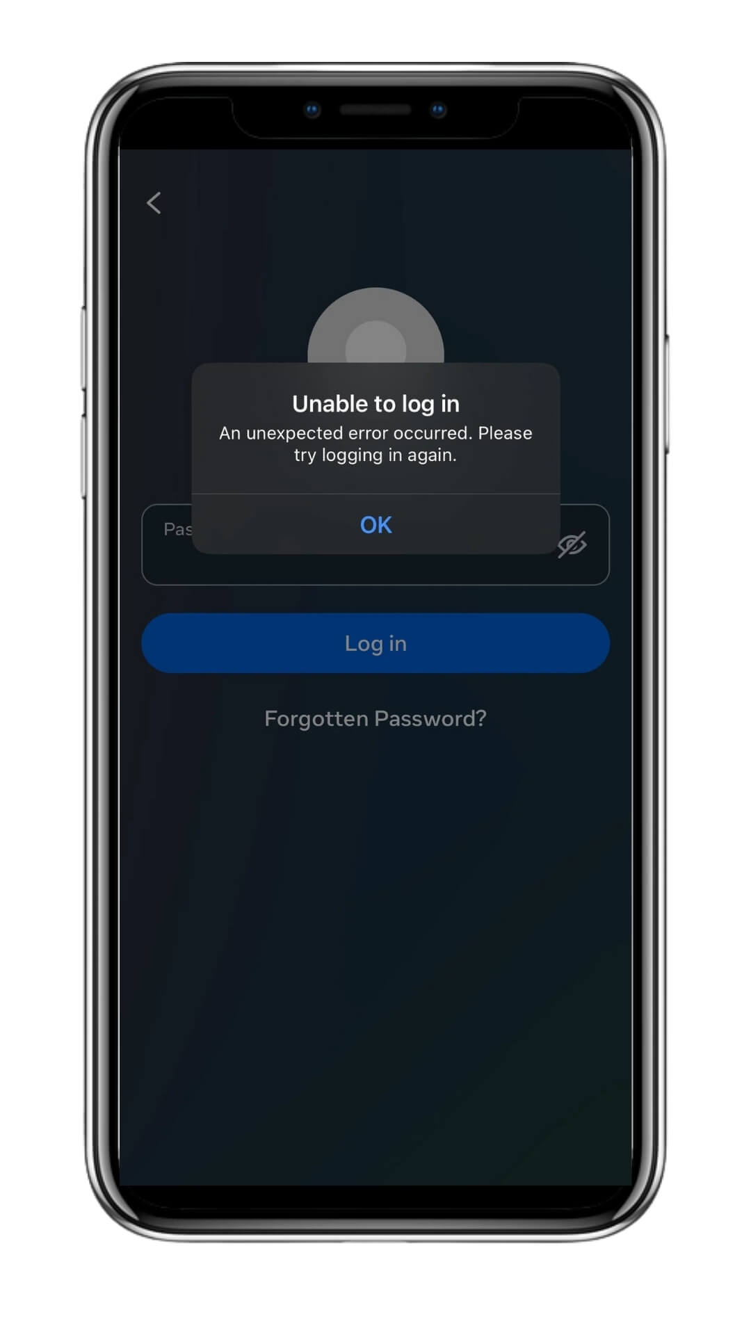 cant login to instagram-unexpected error occurred