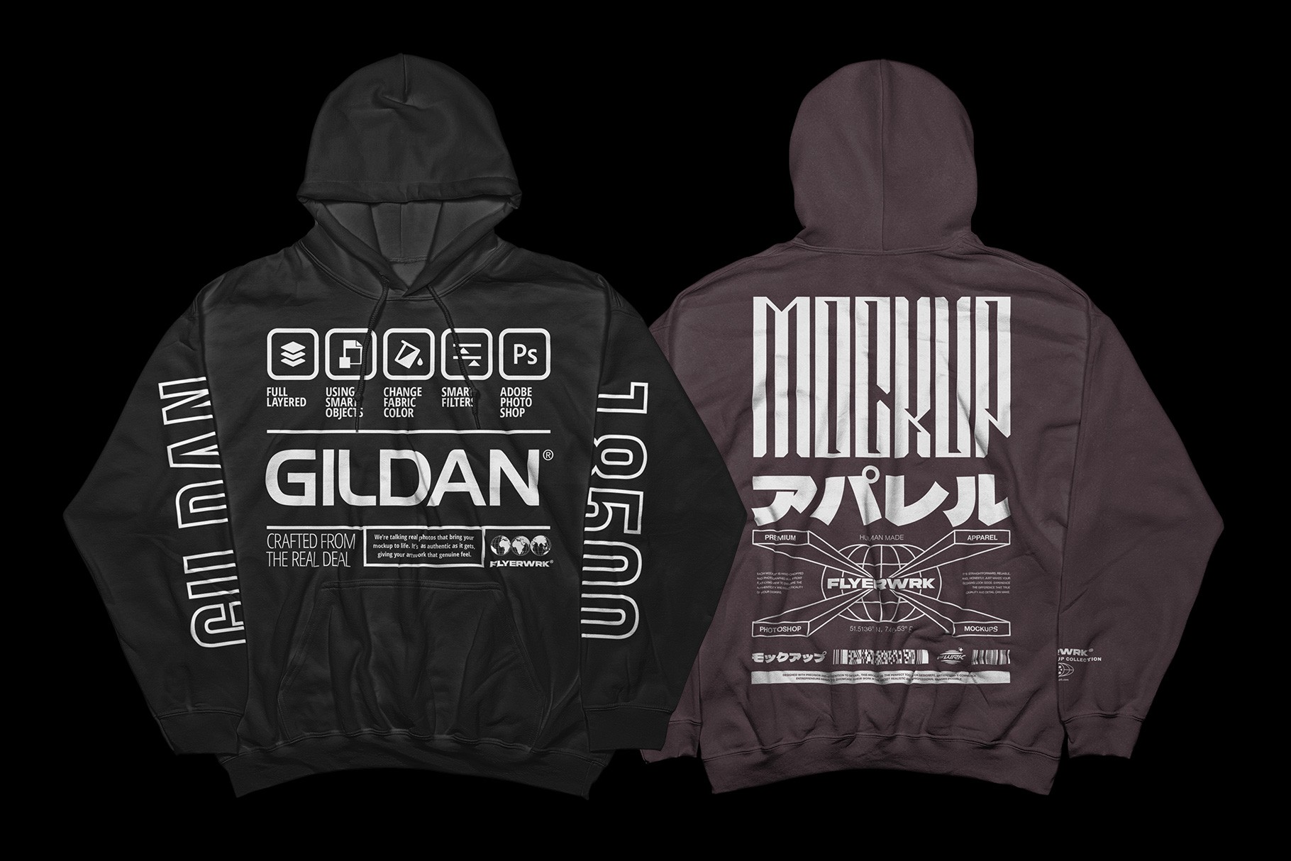 Gildan 18500 Hoodie Folded Arms mockup front and back view with customizable design