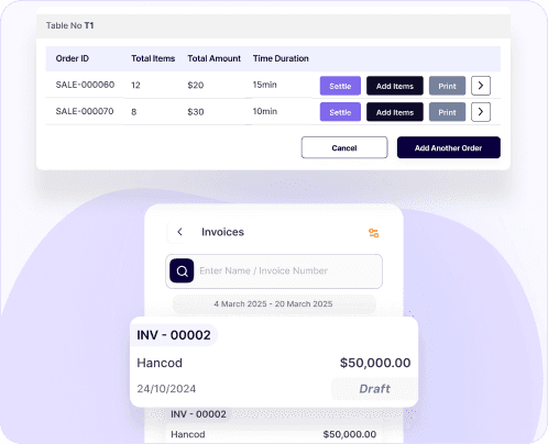 ERP-powered restaurant workflow with instant order updates, centralized billing control, and smart real-time POS monitoring.