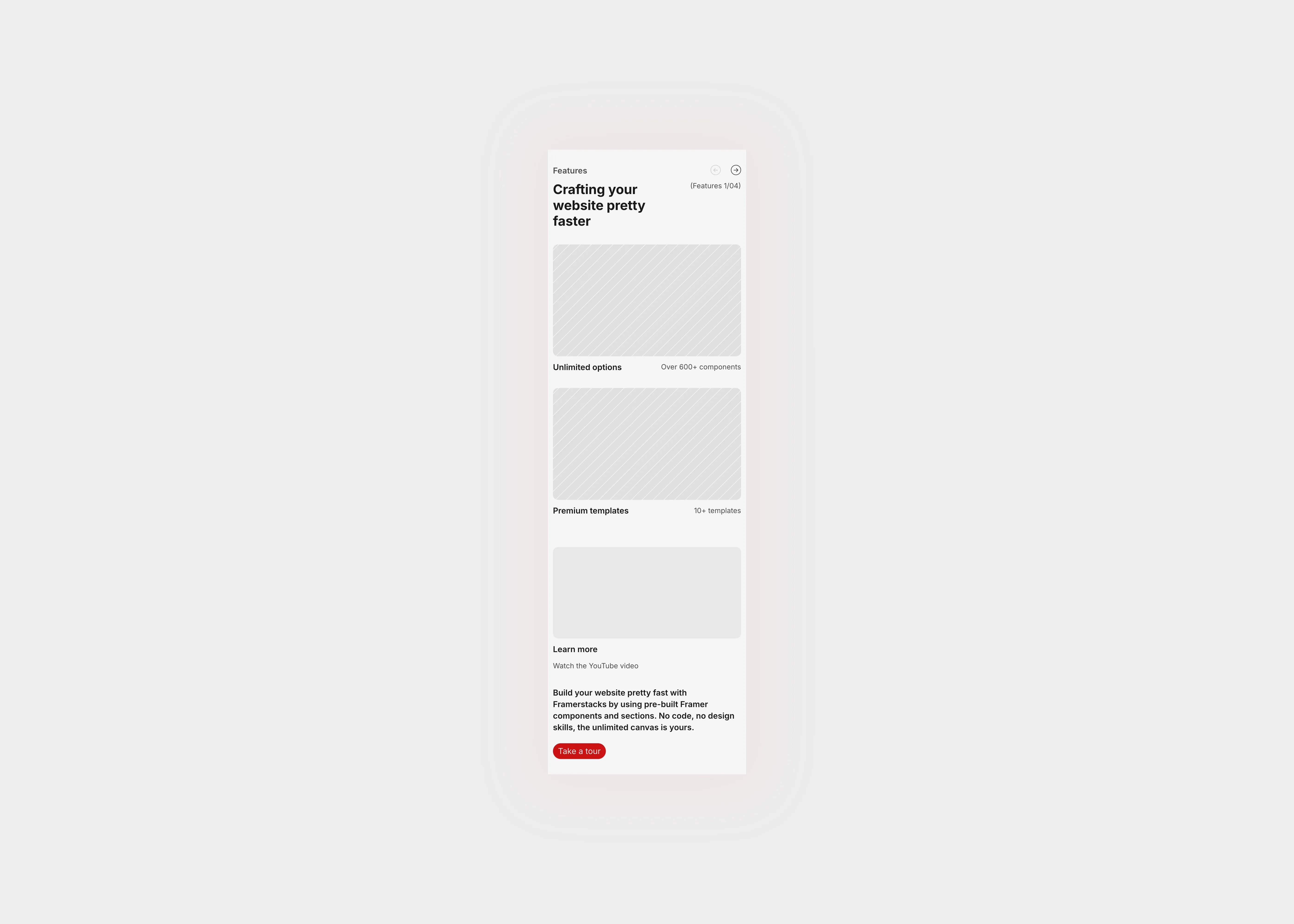 a simple light themed features ui design which can embed both images and video. optimized for mobile devices.