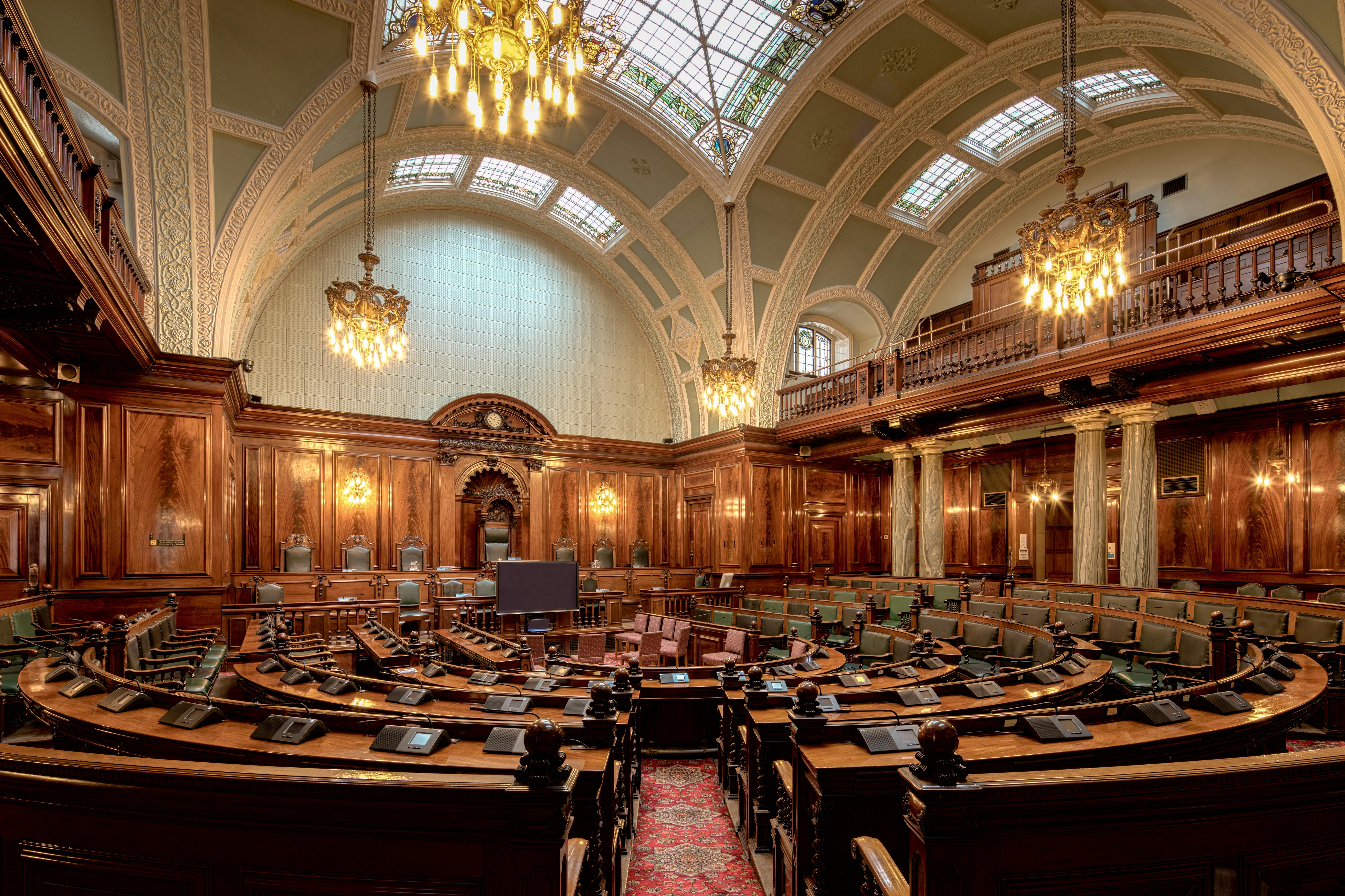 Modern council chamber where Barnab clients may present premises licence applications.