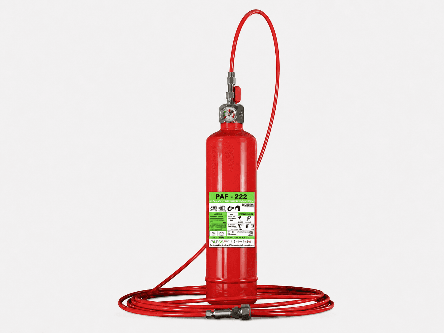 PFK fire extinguisher cylinder with pressurized detection tube routing