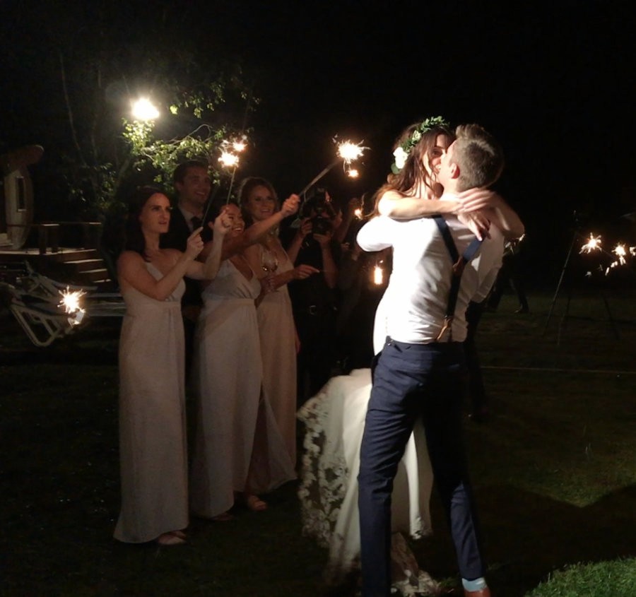 Bride and groom dancing outdoors in Parry Sound