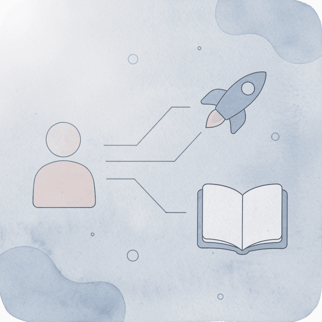 Template icon splitting into rigid structure versus open exploration paths