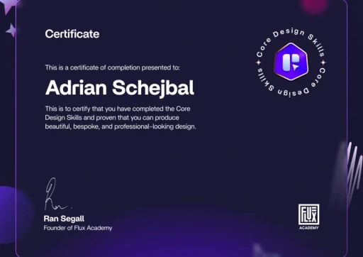Zertifikat Flux Academy · Core Design Skills, Adrian Schejbal