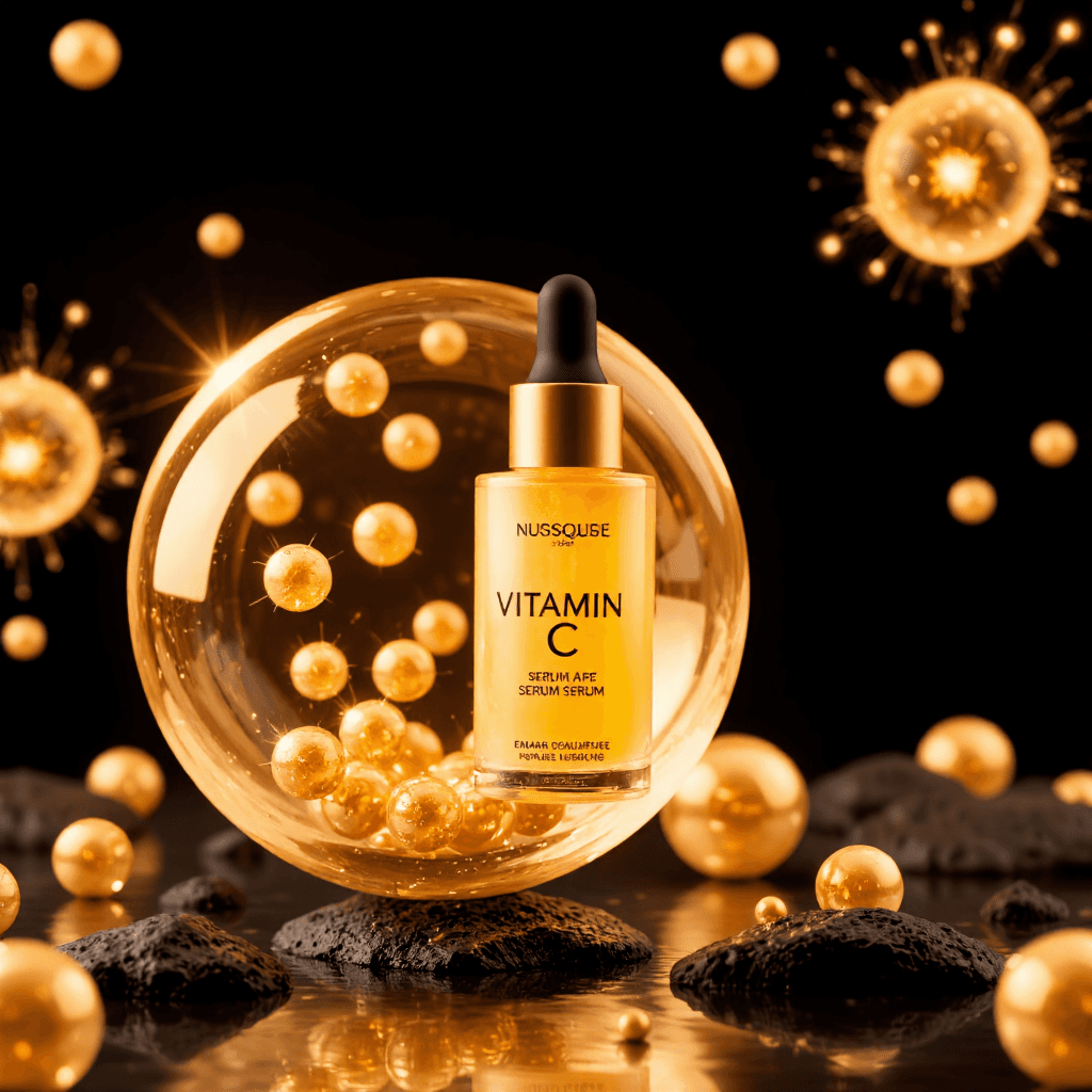 product photography of bottle of vitamin C serum