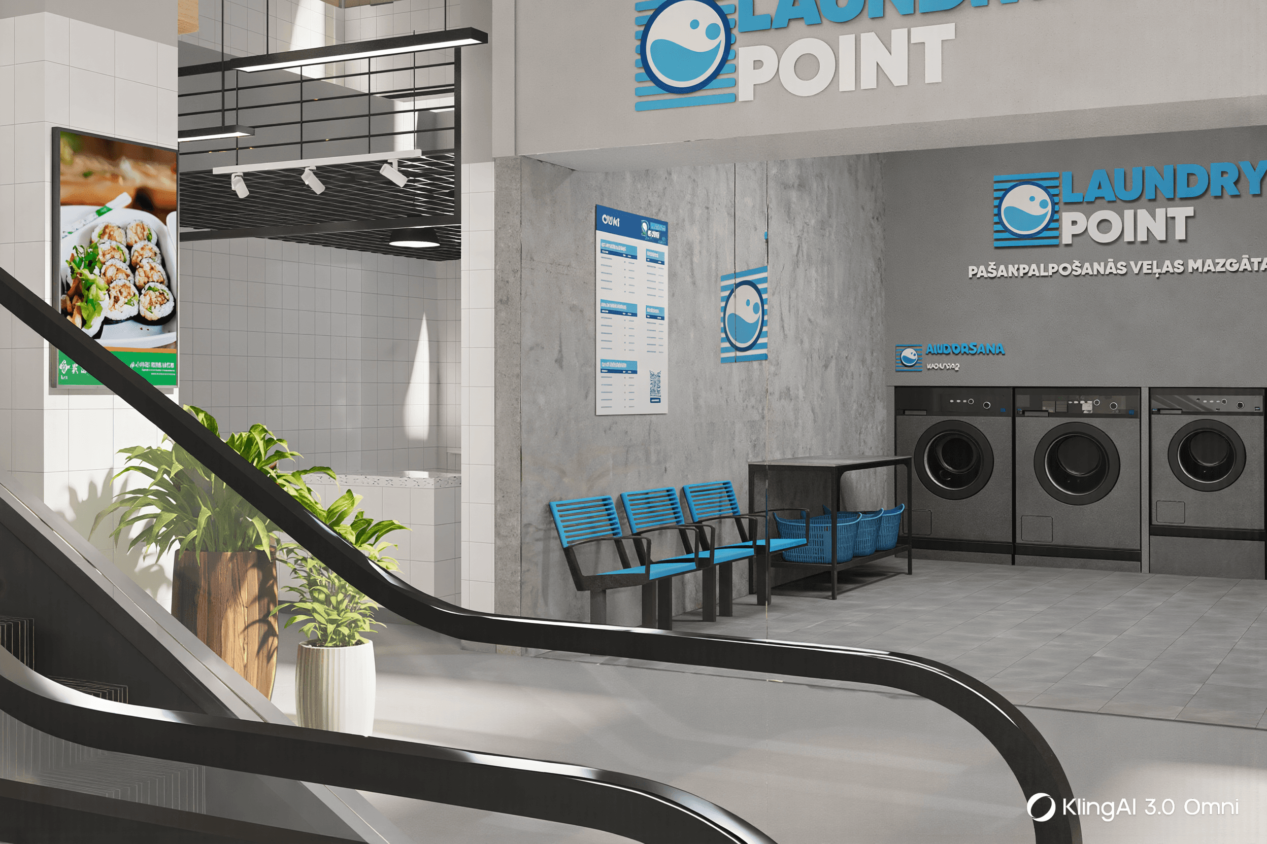 Pašapkalpošanās veļas mazgātava Rīgā tirdzniecības centrā ar modernām veļas mašīnām Laundry Point