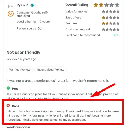 TaxJar's lack of user-friendliness drove this customer to give up.