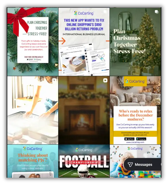 CoCarting social media posts for stress-free holiday shopping and collaborative wishlists.