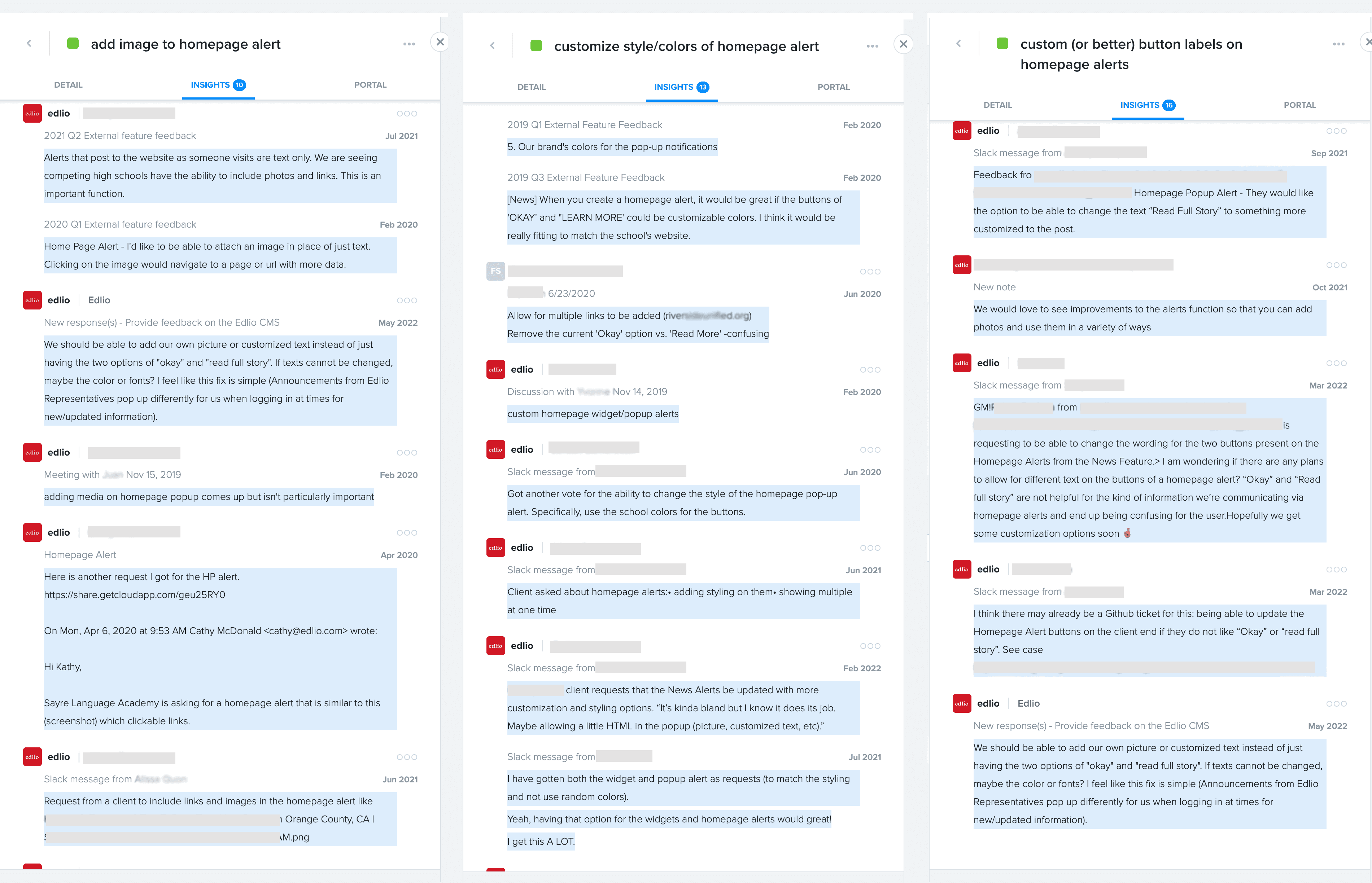insights of feedback gathered screenshot