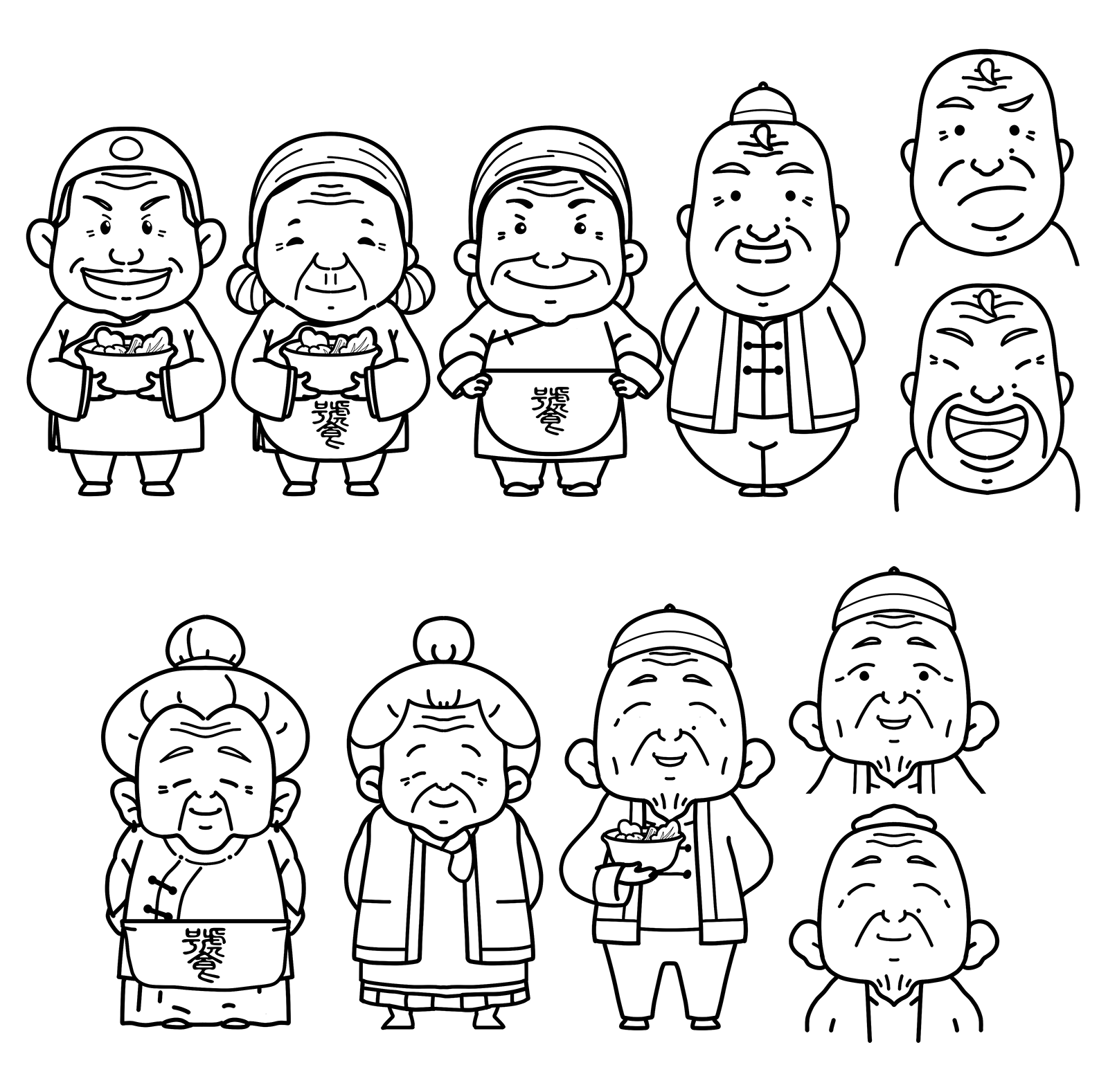 饕公角色線稿｜多款老人角色設計發展