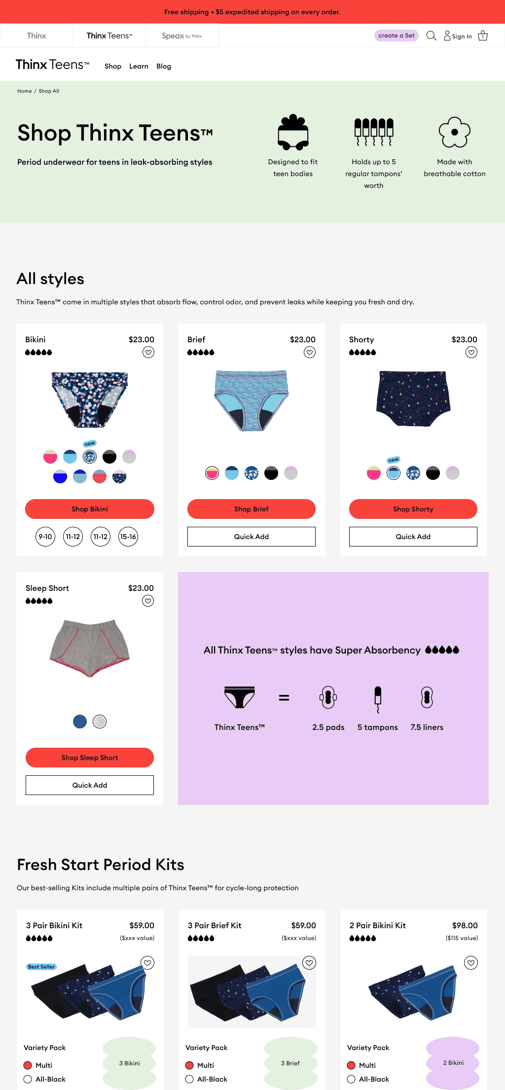 Thinx Teens Desktop Collections Page