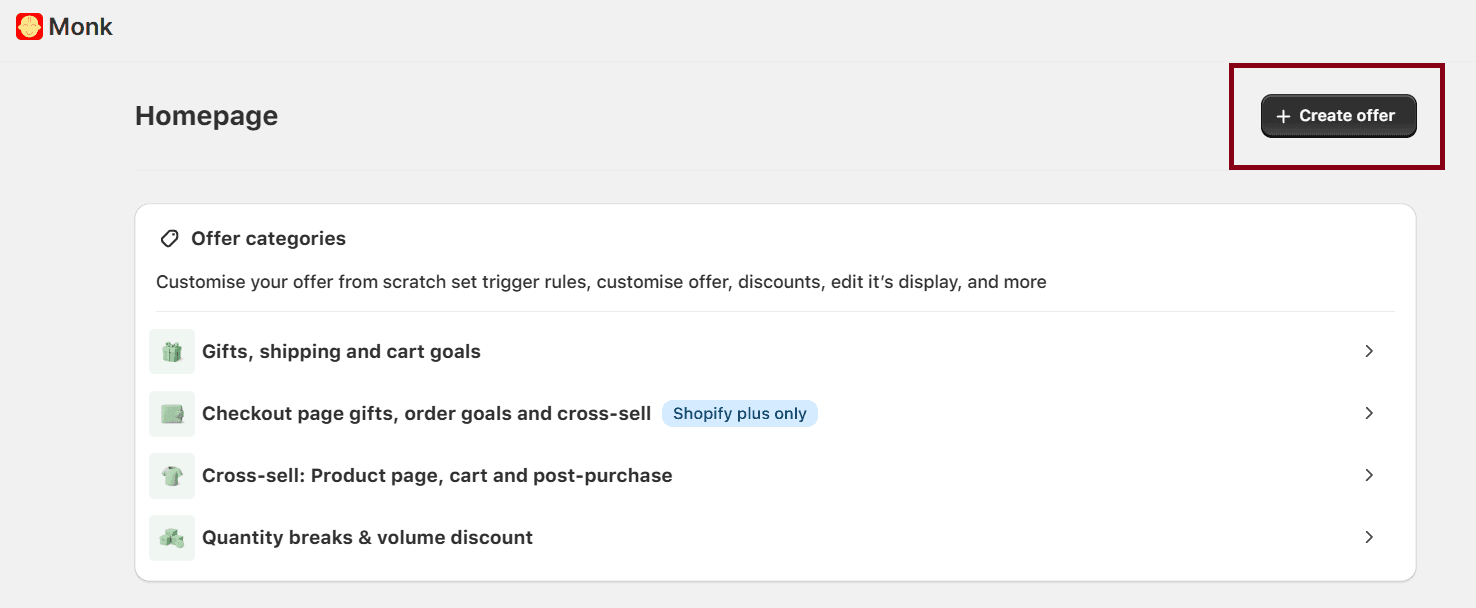 Create New Offer using Monk Free Gift