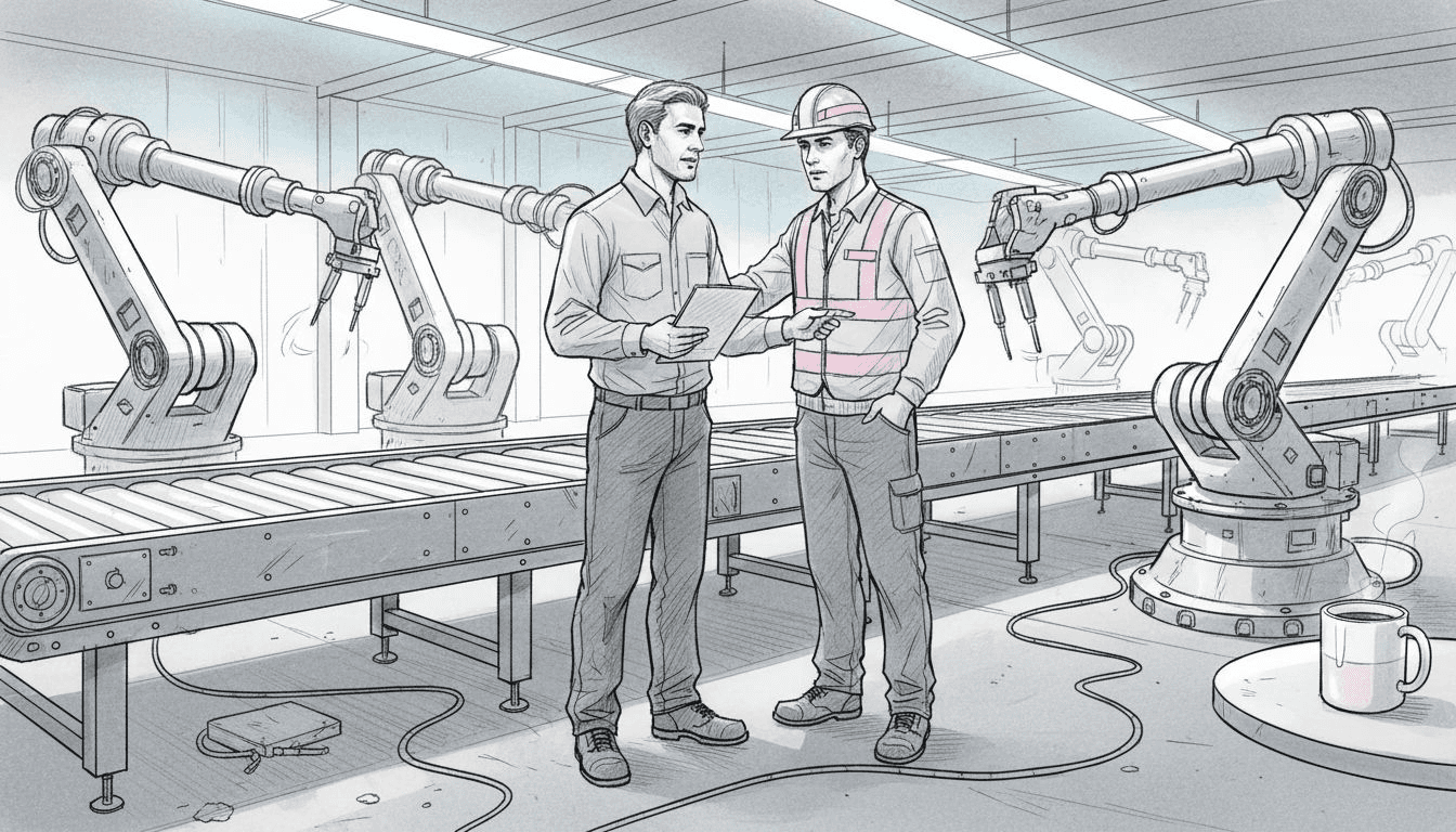 Fachkräfte überwachen den Einsatz von Industrierobotern an der Produktionslinie.