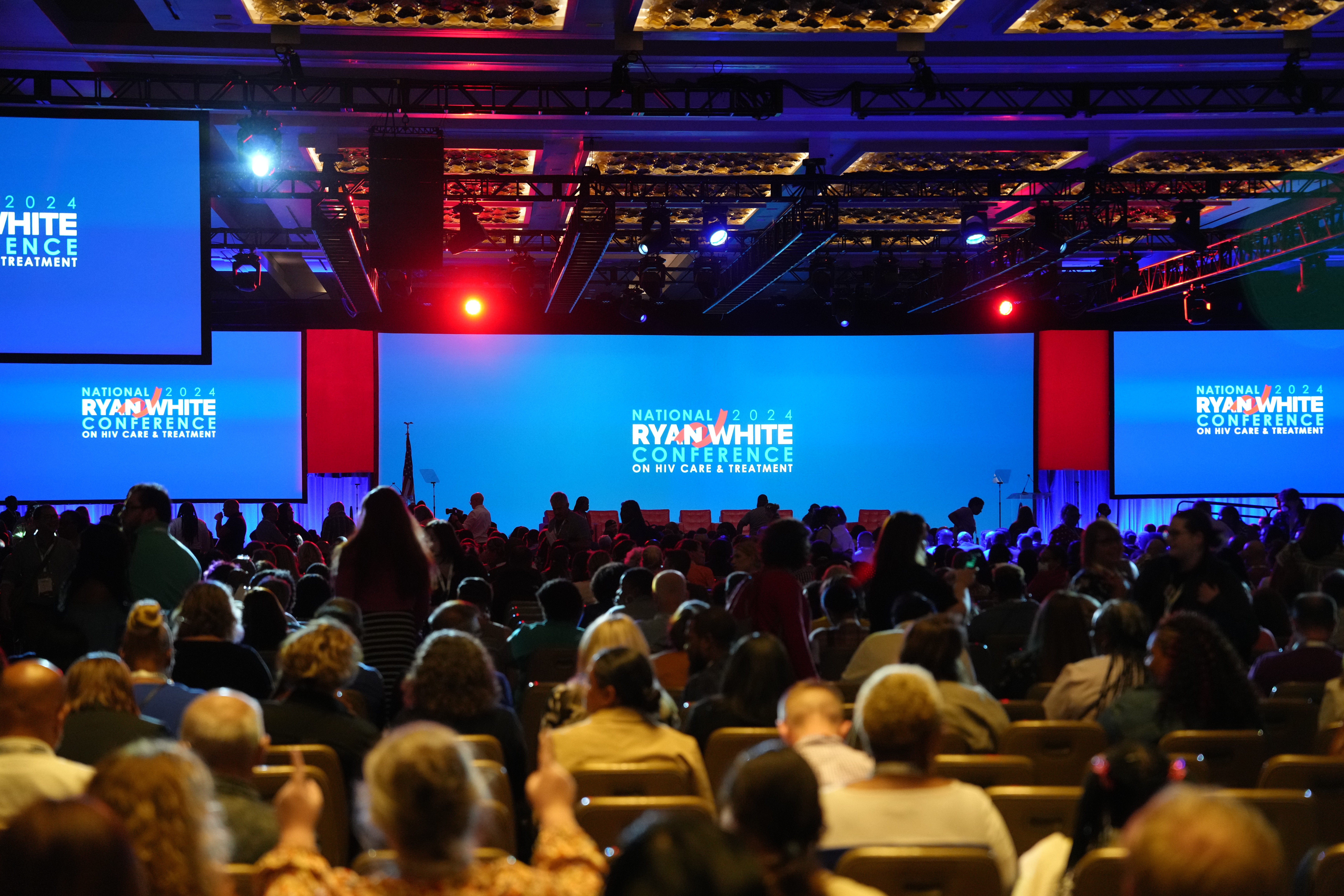 Wide shot of the stage at the 2024 Ryan White Conference on HIV Care & Treatment