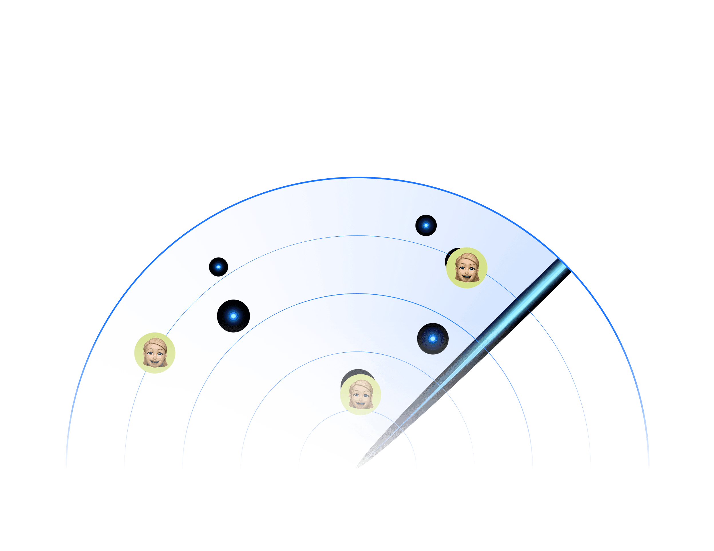 Radar screen with avatars on a blue grid. Casa Verde framer template.