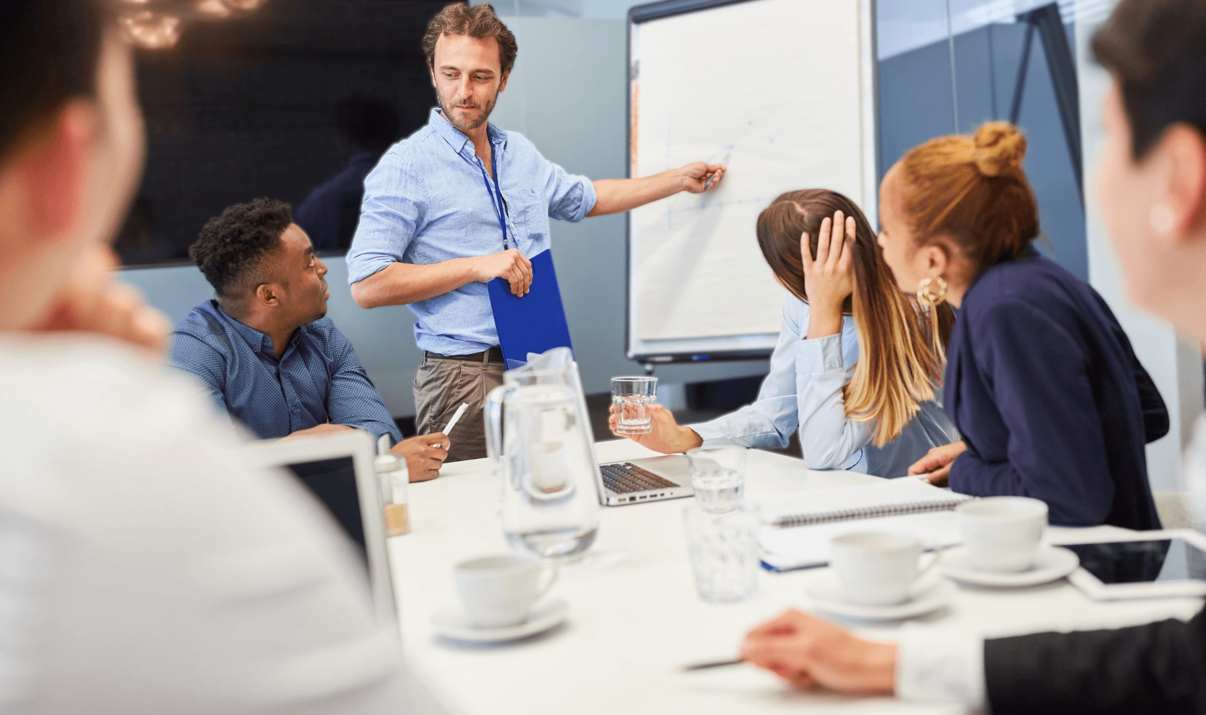 project management tutor using whiteboard with students