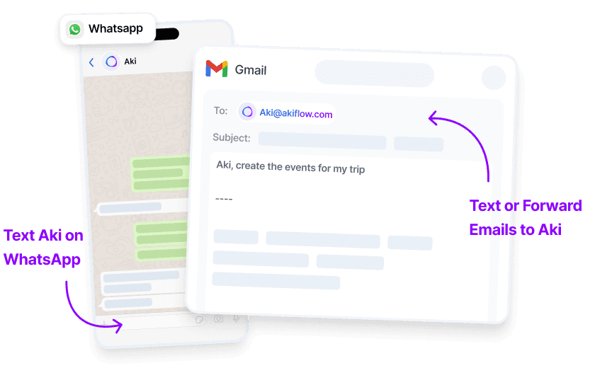 Text Aki on Whatsapp and Text or Forward emails to Aki