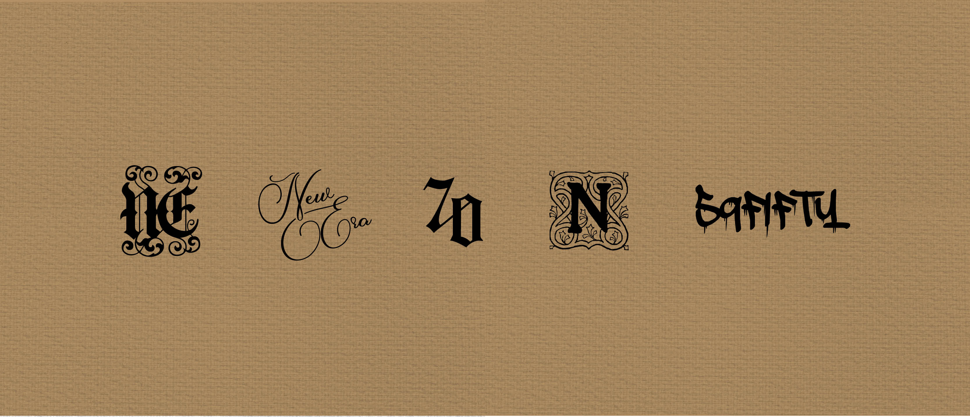 Custom heritage-inspired logo variations and commemorative anniversary marks displayed on a textured background