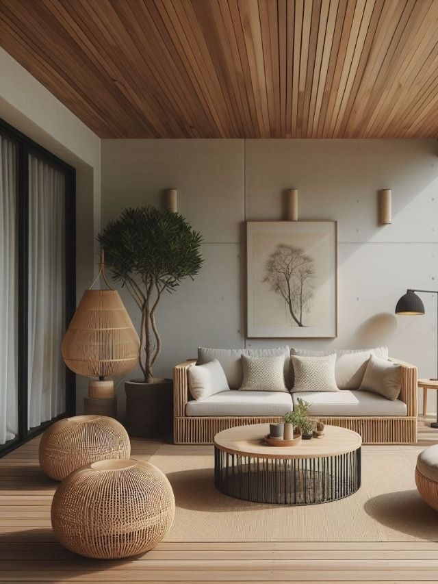 Decorative mirror from rattan