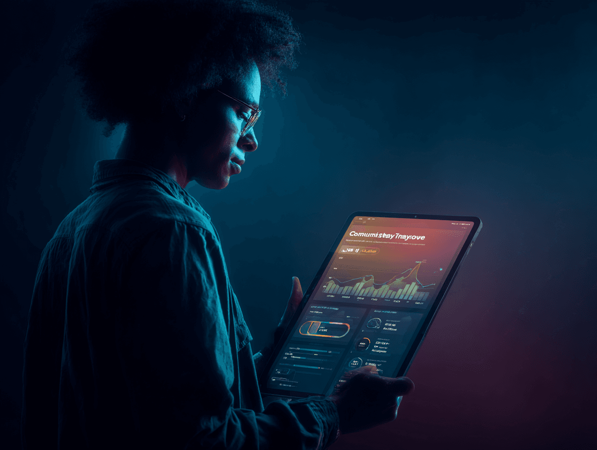 a person looking at their tablet data focused