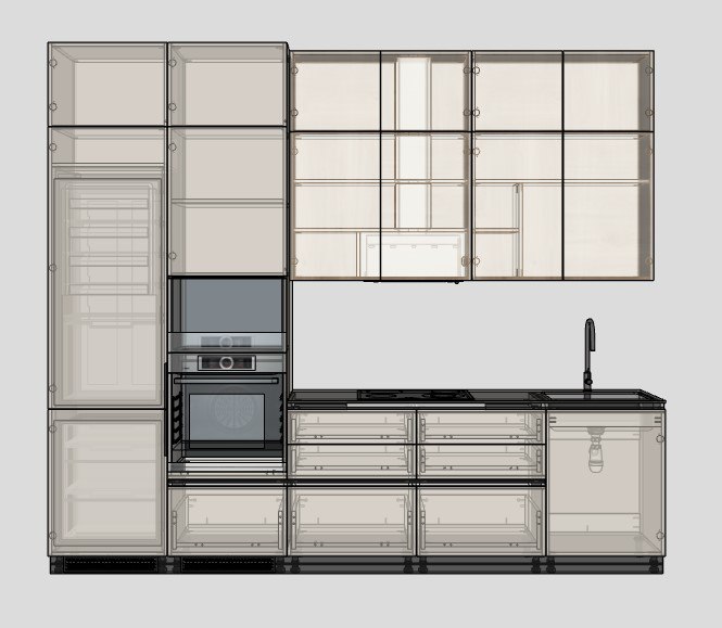 3D-модель кухонного гарнітура HiDome з розміткою та фасадами