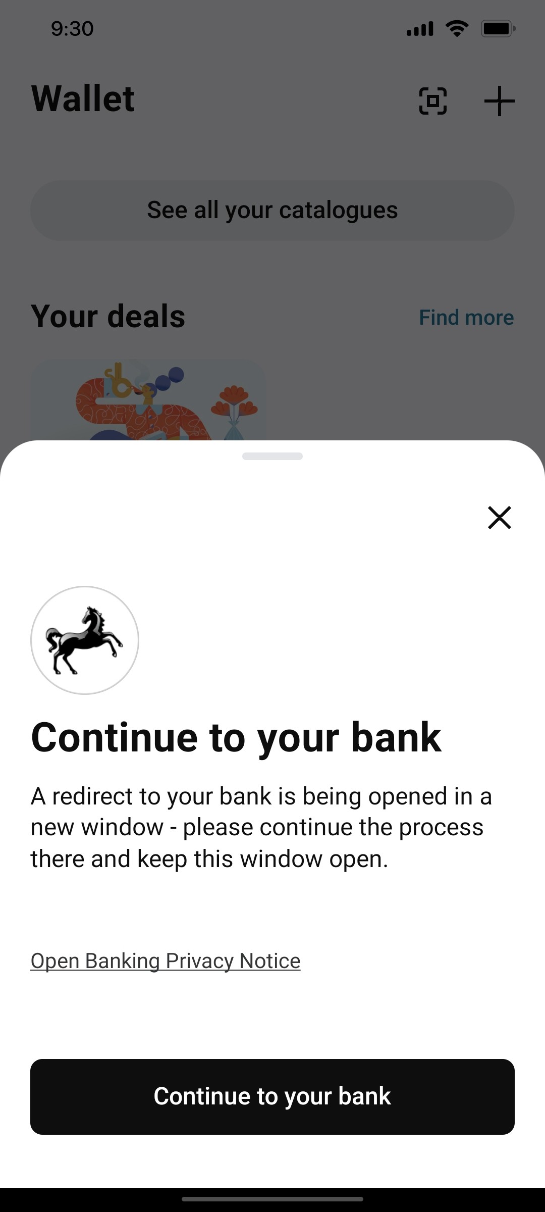 Klarna Continue your Bank Page Screen