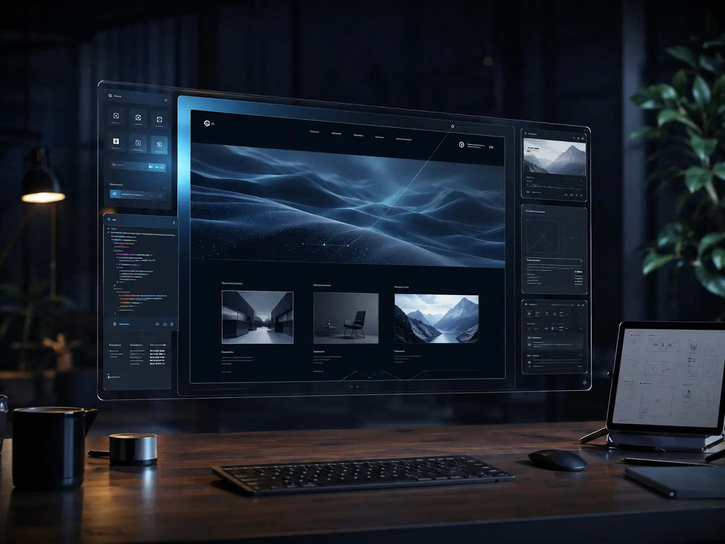 Custom web design and development workspace showing responsive website interfaces and digital product design
