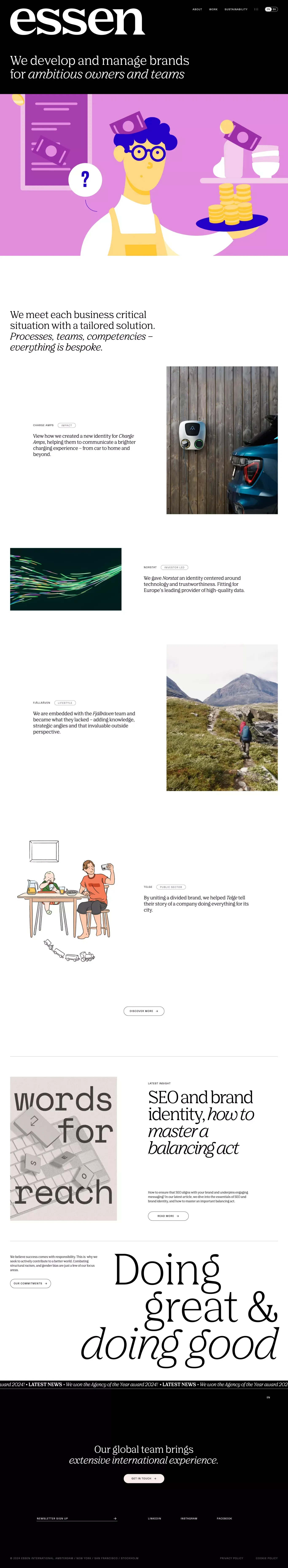 Essen – Boutique branding and design age portfolio page screenshot showcasing Design design
