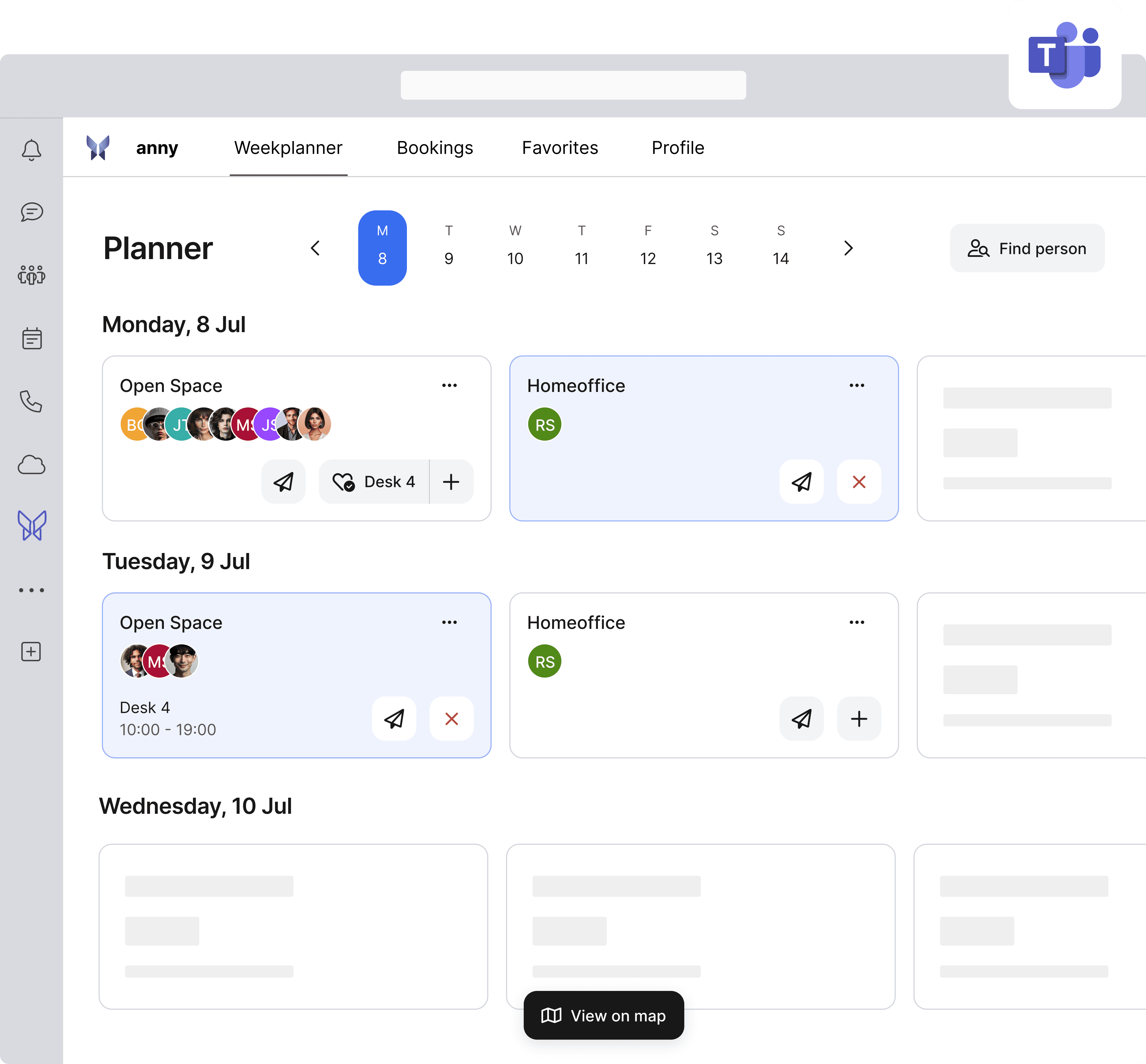 Buchungsansicht aus der Microsoft Teams App von anny
