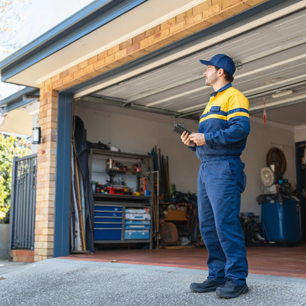 Garage Door Technician standing inside garage