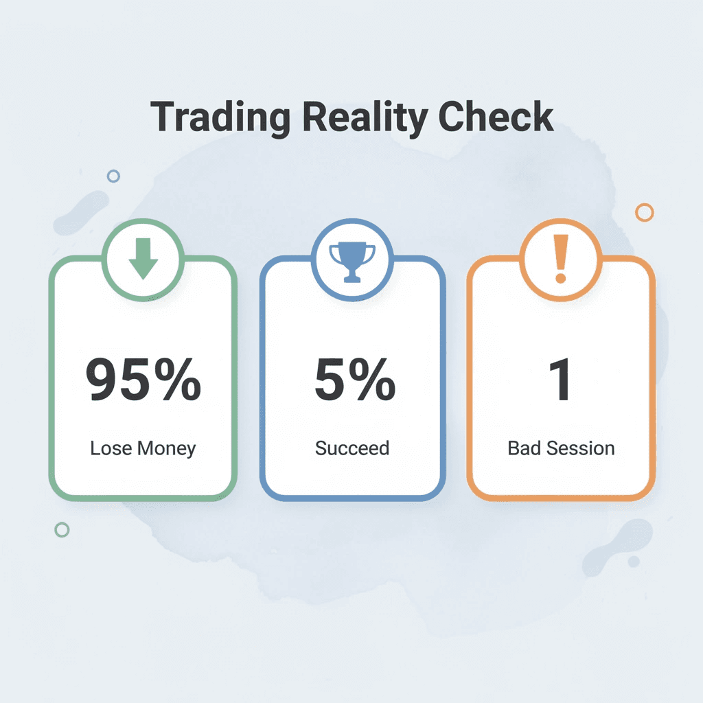 Statistics showing trading success rates and risks