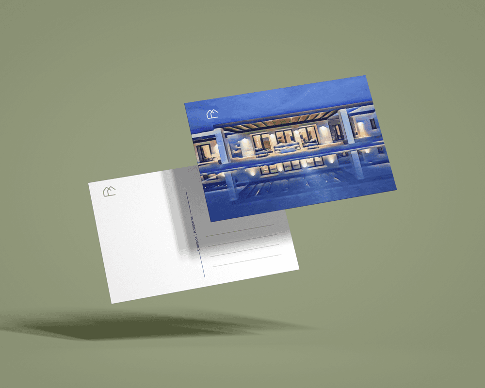 Campo Calma postcard design emphasizing imagery and sense of place