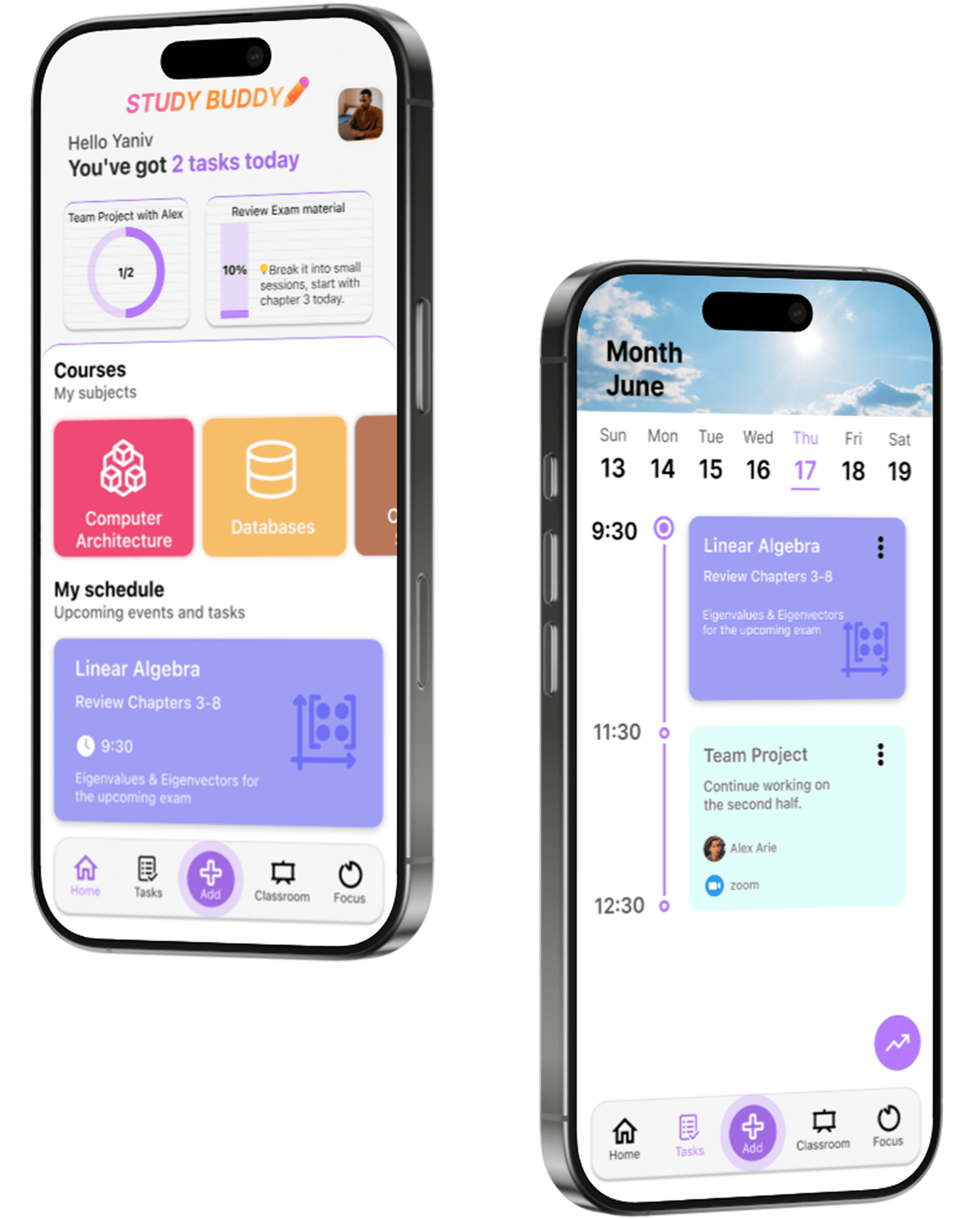 Study buddy app screens