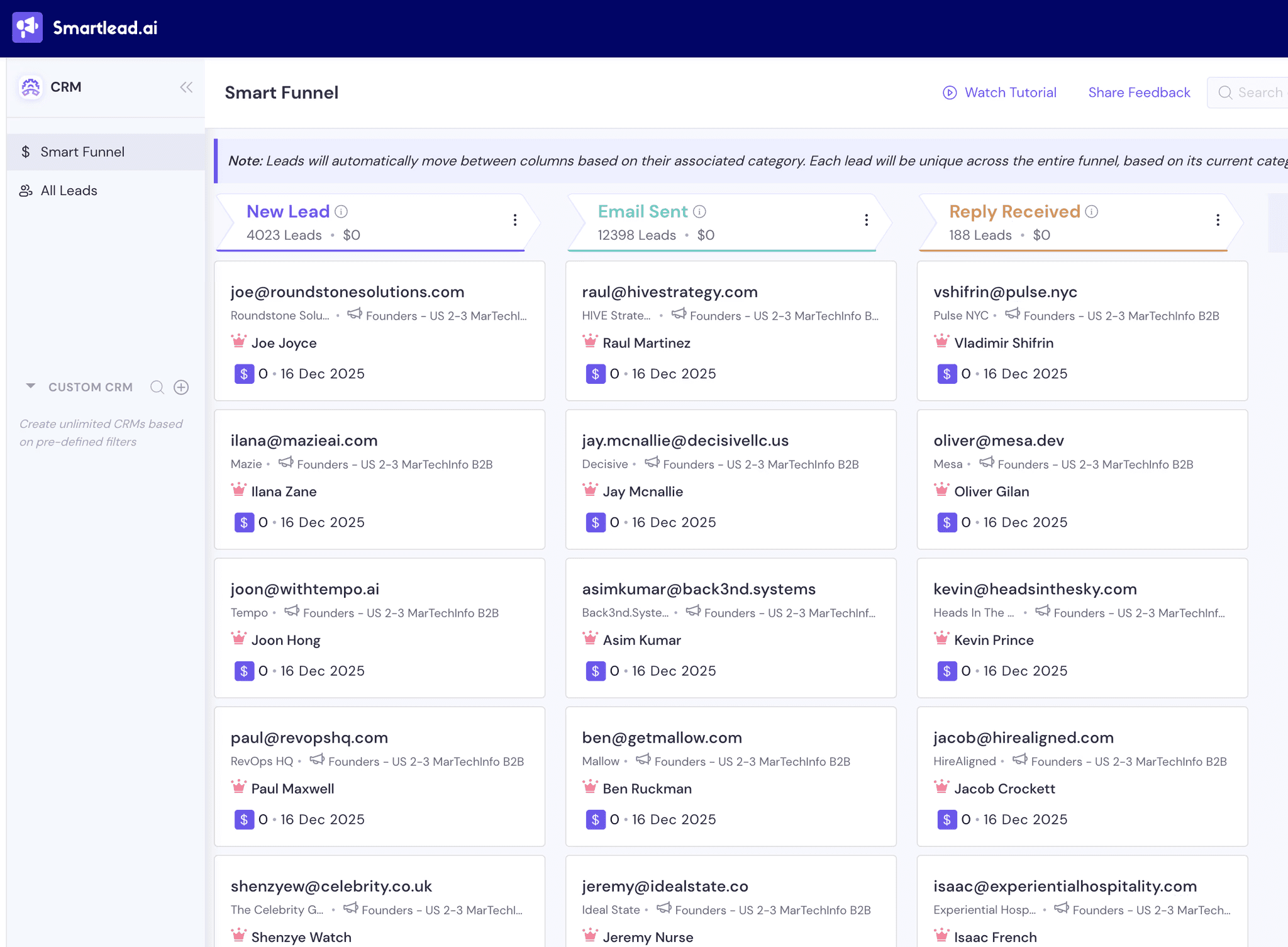 3 AI CRMs for Cold Email Agency using Smartlead or Instantly - Smartlead CRM