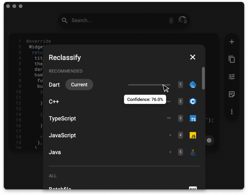 The confidence interval of a language classification.