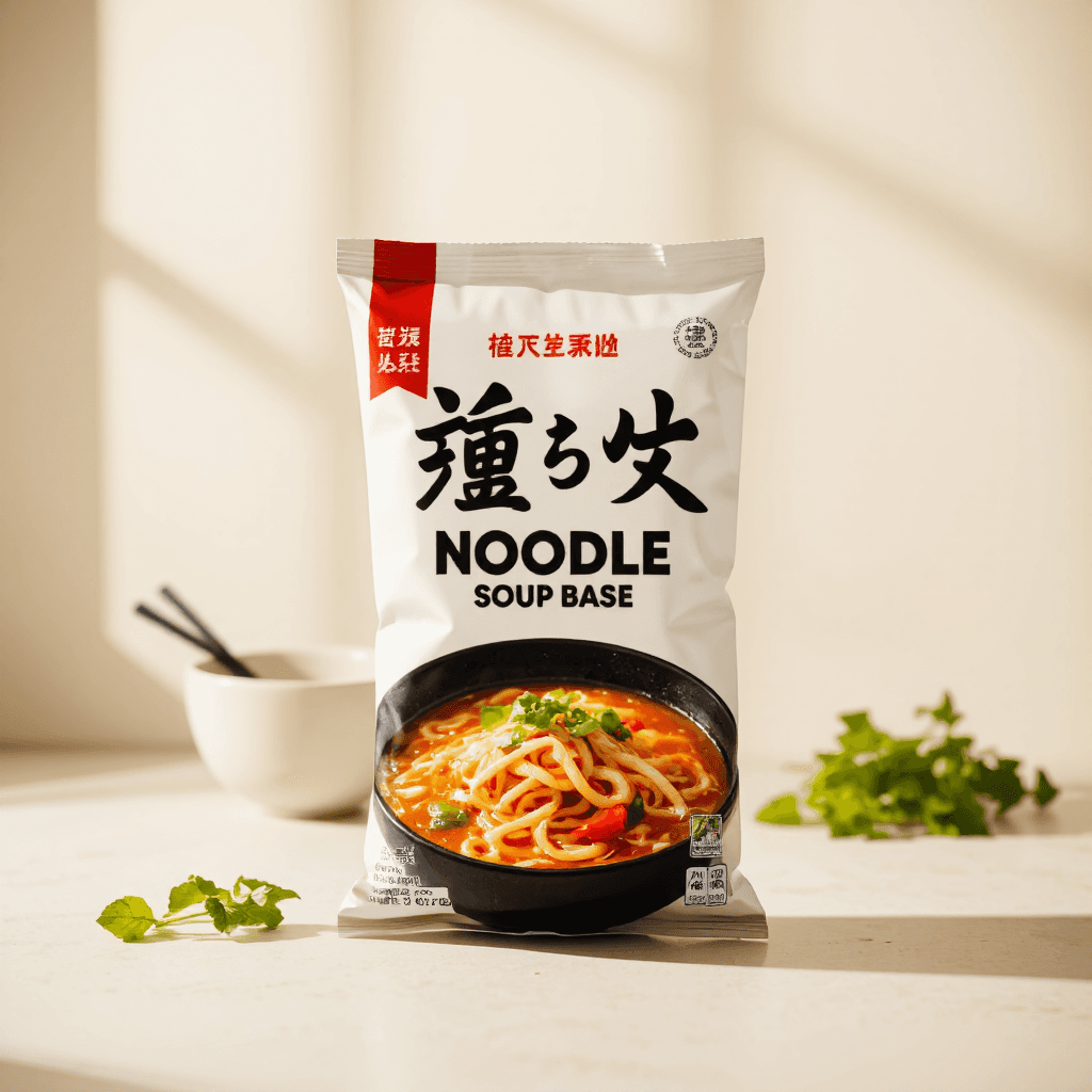product photography of a packet of noodle soup base