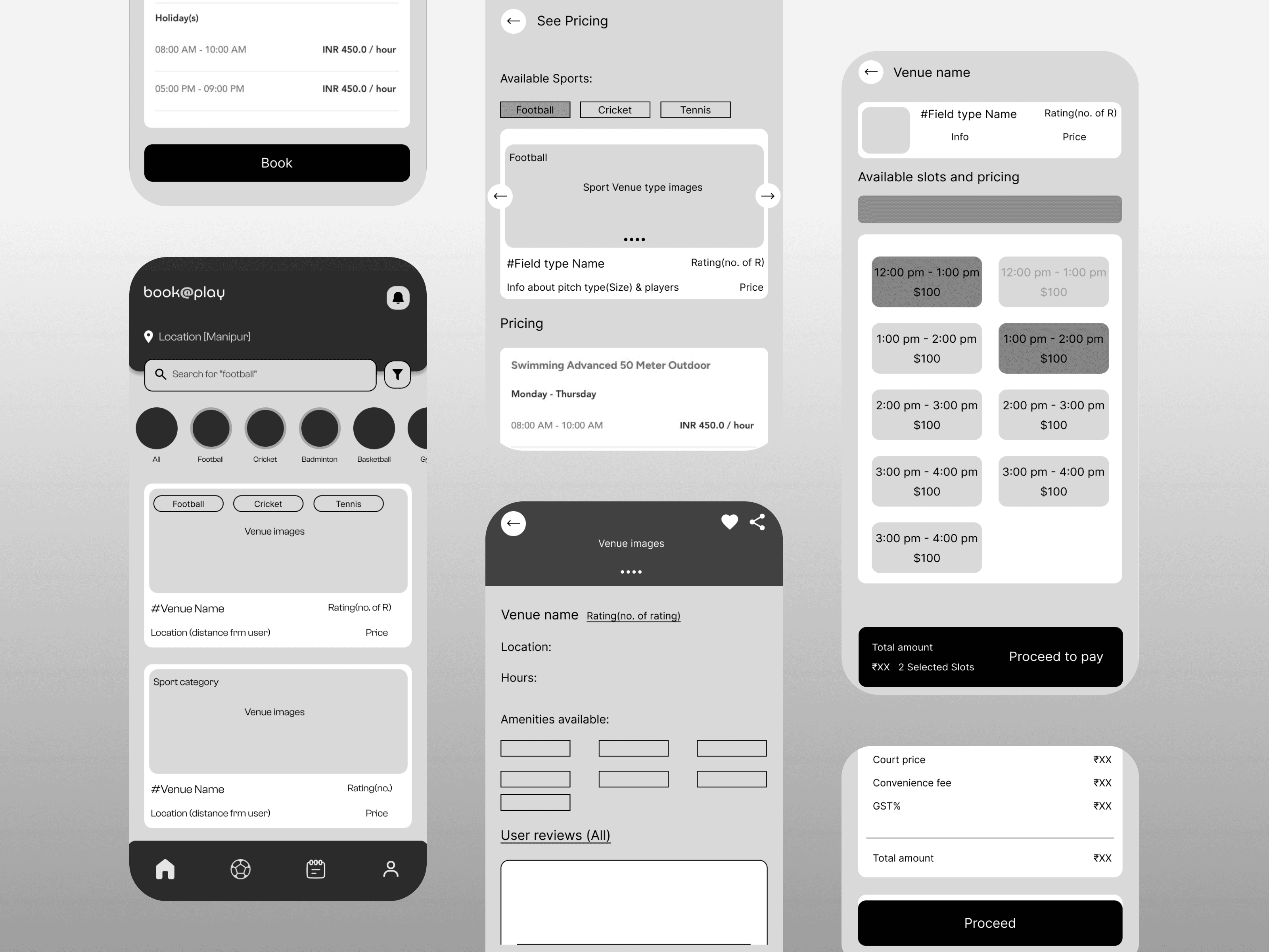 Book@play low fidelity wireframes