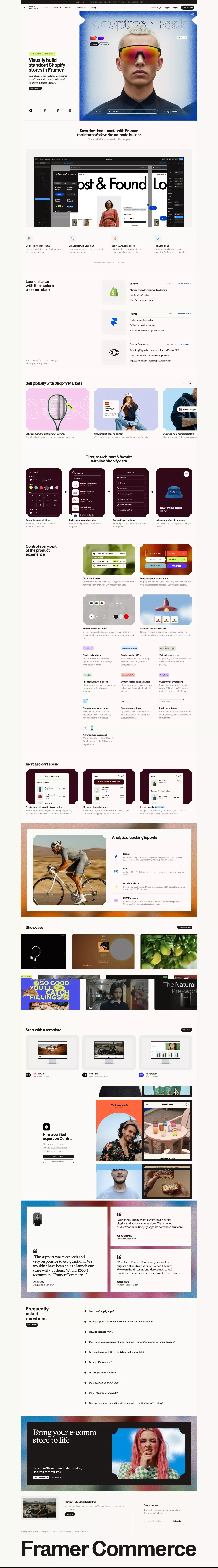Framer Commerce ecommerce page screenshot showcasing Ecommerce and Tech design