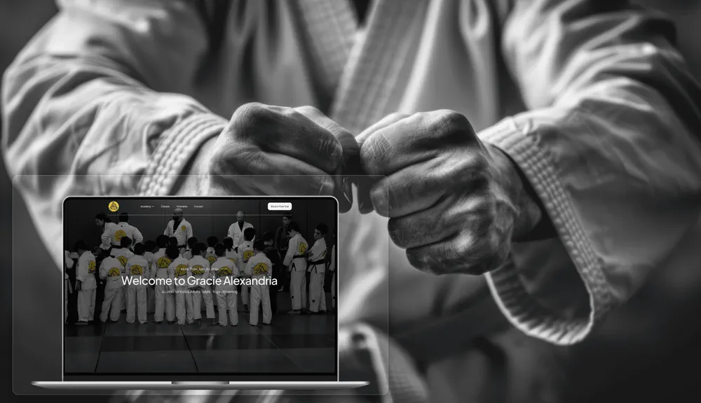 Brazilian Jiu-Jitsu academy website redesign with strong branding and training visuals