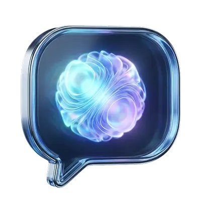 Glowing sphere inside speech bubble icon