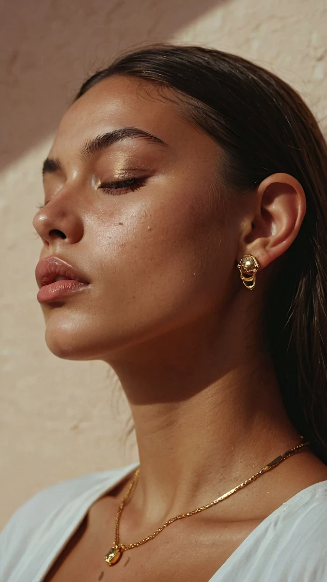 Minimal gold necklace and earrings set