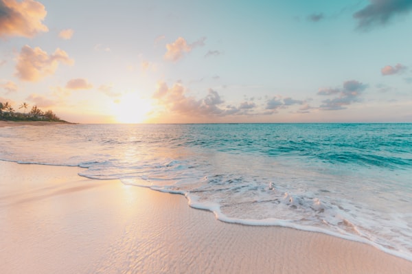 coastal beach shore with sunset